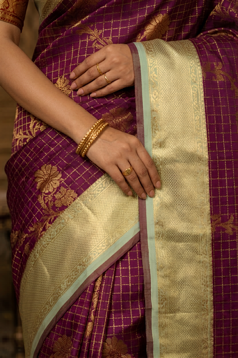 Andal pattu saree with gold zari checks